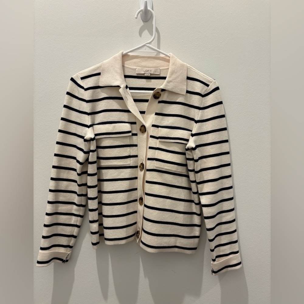 LOFT Sezane Black and Cream Striped Sweater